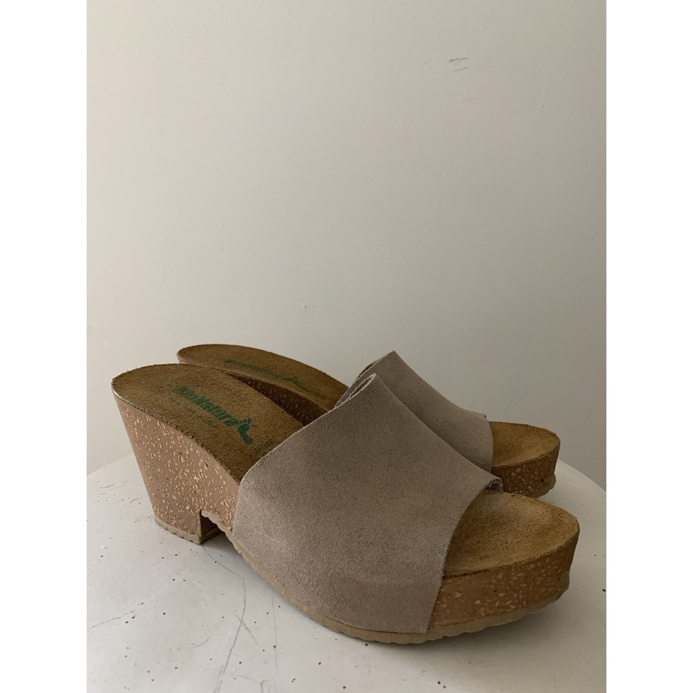 BioNatura WEDGE CORK Sandals 39/8 Beige Leather Suede Upper Made Italy Comfort - Picture 1 of 8